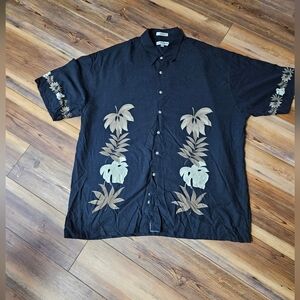 Black Tropical Print Men's Shirt